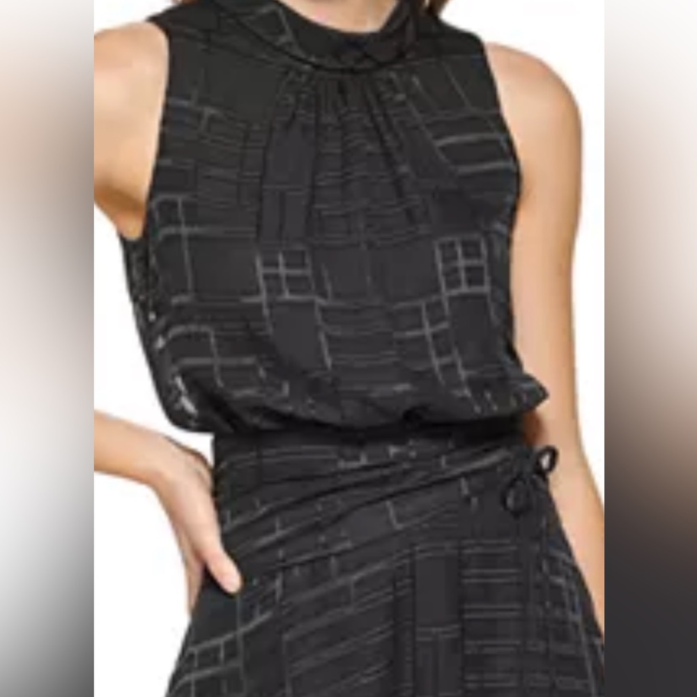 Karl Lagerfeld all black plaid chiffon dress Size 2